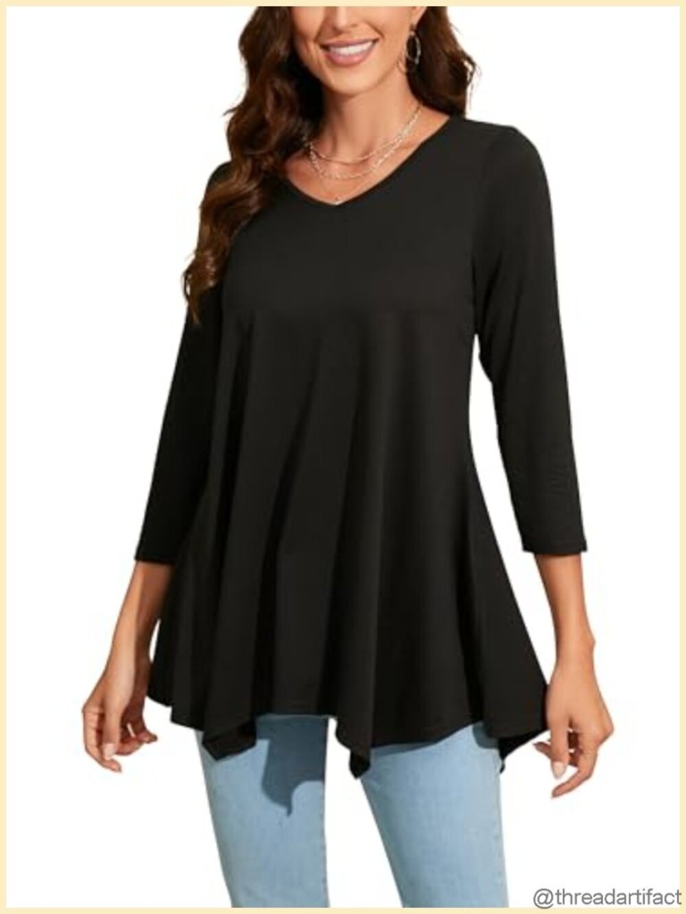 Women's Flowy Tunic Top 3/4 Sleeve Plus Size Loose Fit Blouse